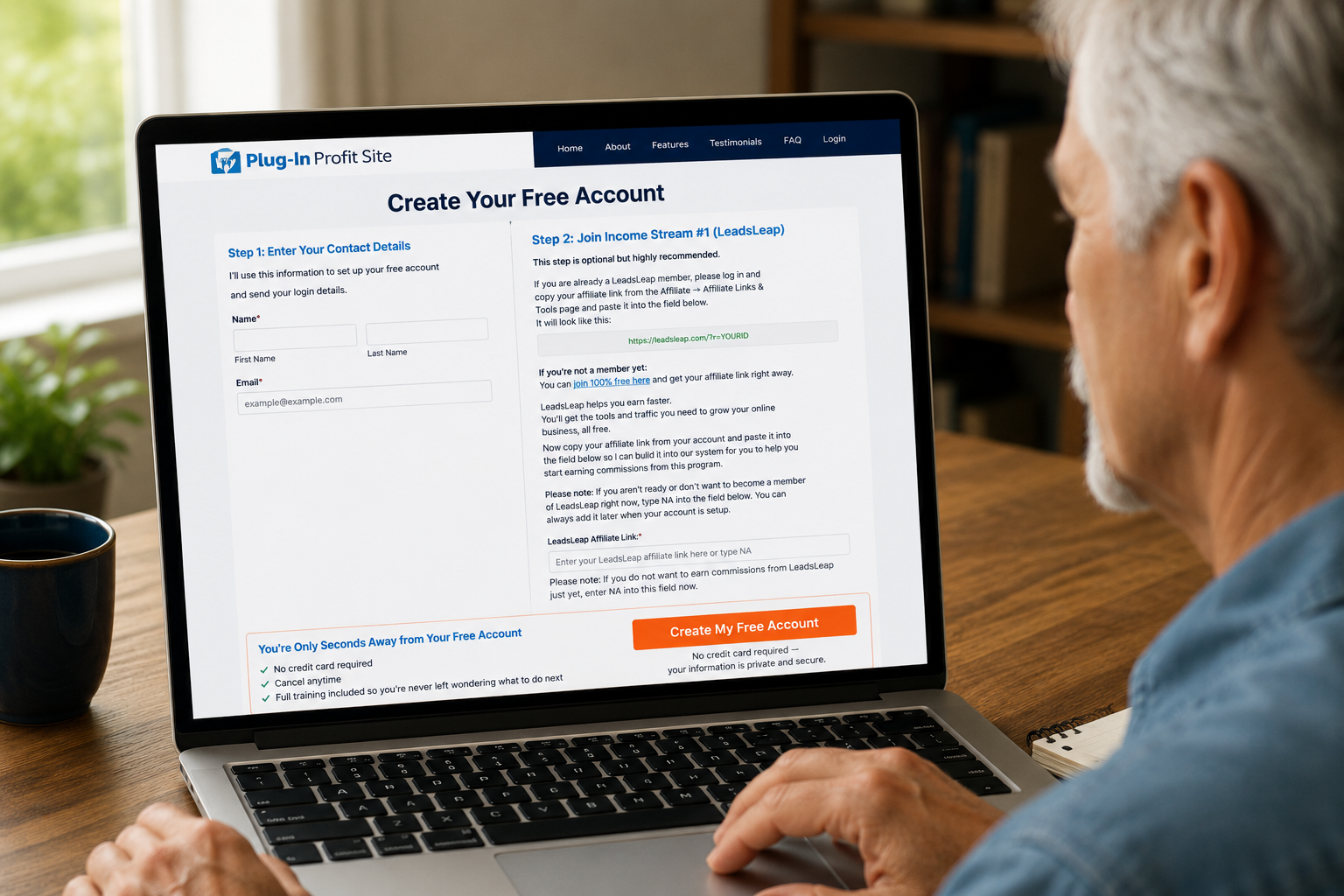 Affiliate marketing signup process on Plugin Profit Site